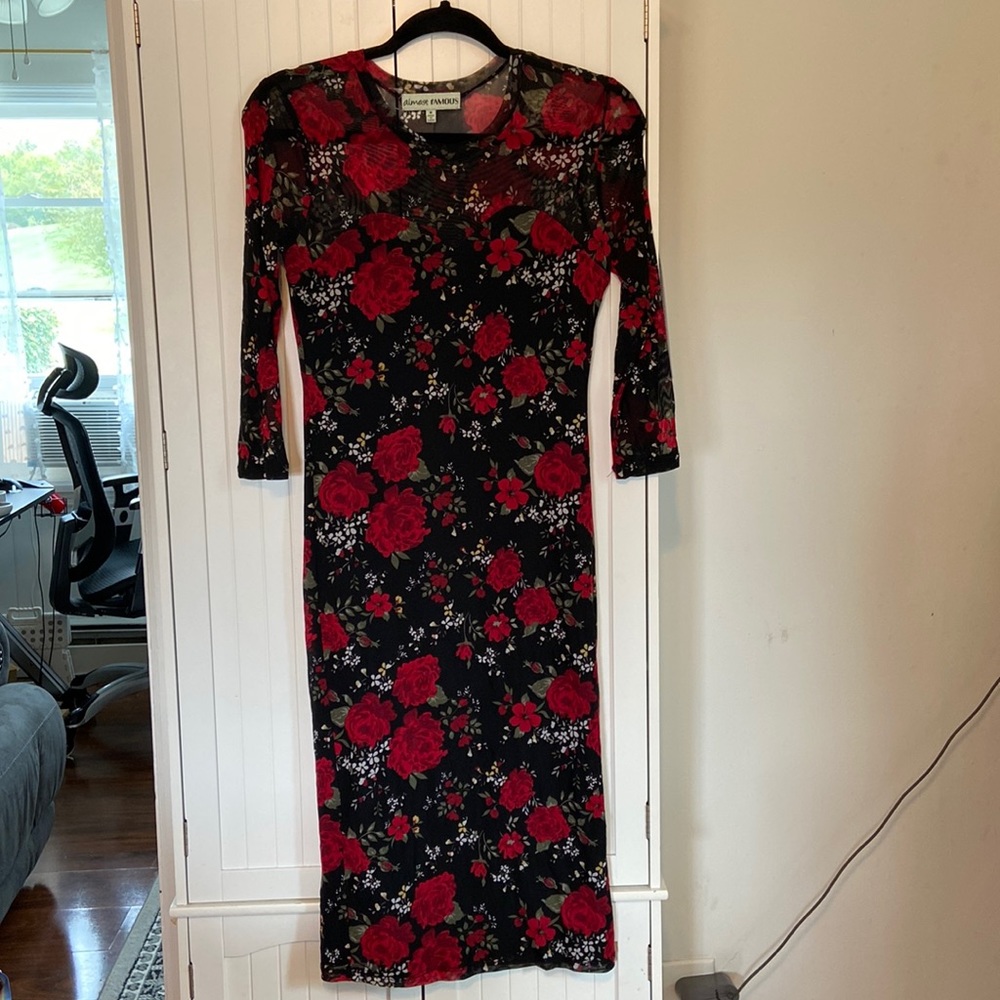 Almost Famous Black and Red Floral Midi Dress